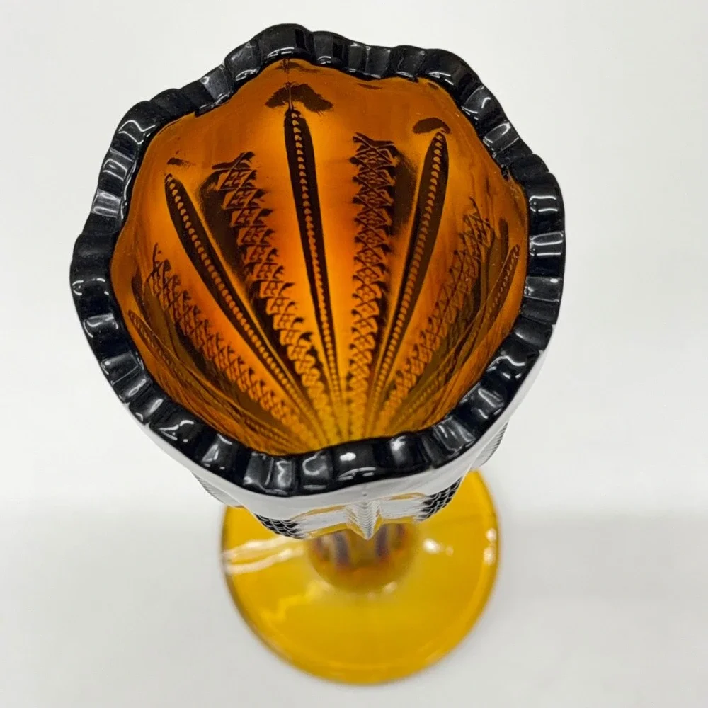 Tiara Exclusive Amber Glass Bud Vase Lasting‎ Grace Pattern 10058 Vintage 9.5in